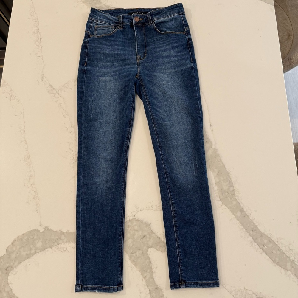 Risen Curvy Yoke Hip Up Skinny Denim Jeans Women’s 27 Dark Blue Wash Mid Rise - Picture 1 of 8